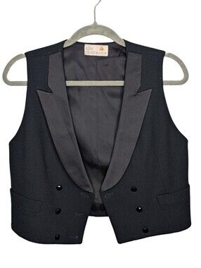 Vintage Liz Claiborne Black Tuxedo Vest Size 10 Satin Lapel Tailored Waistcoat